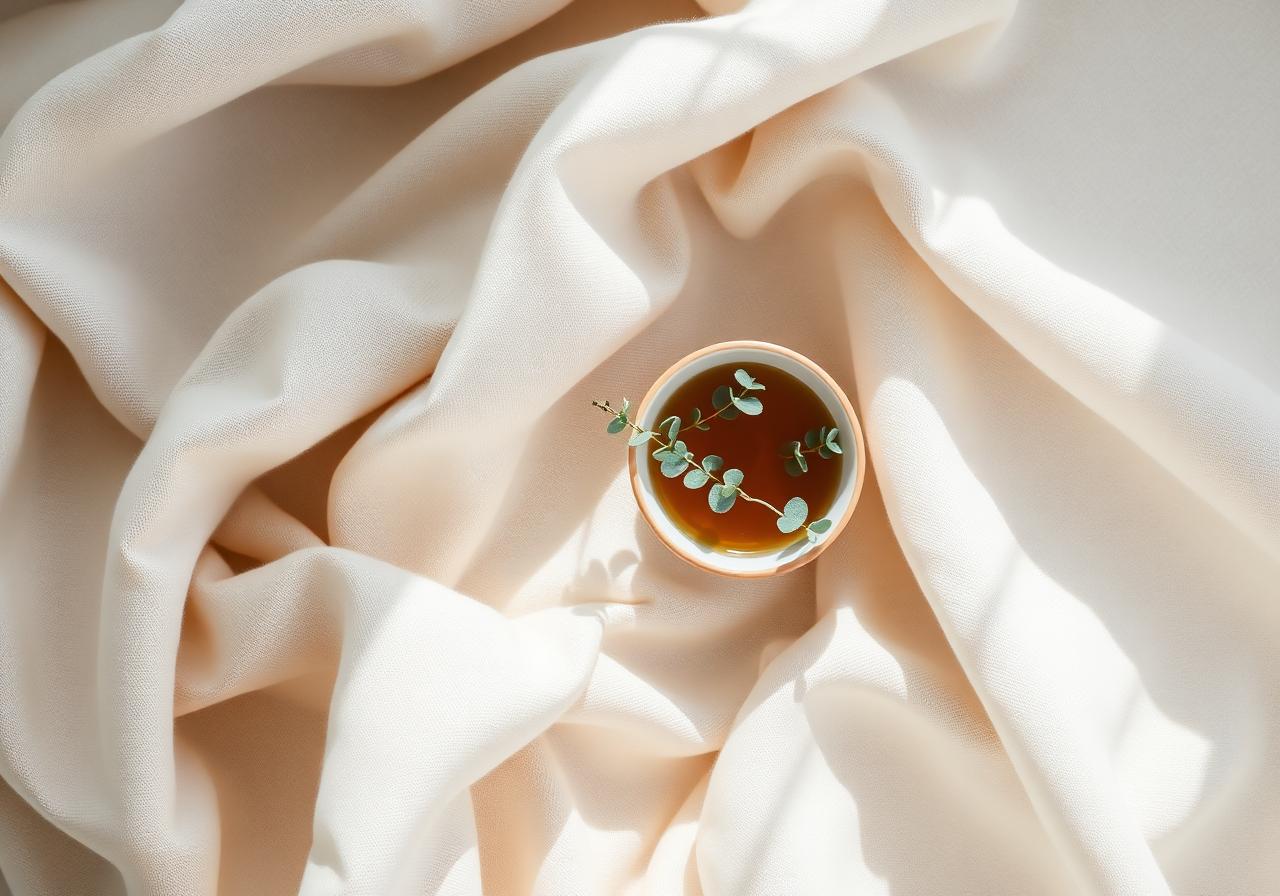 A quiet cup of tea on soft linen — a peaceful still life